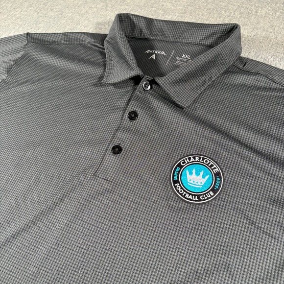 Antigua Other - Antigua Polo Shirt Mens XXL Grey Charlotte FC Soccer Micro Check Short Sleeve